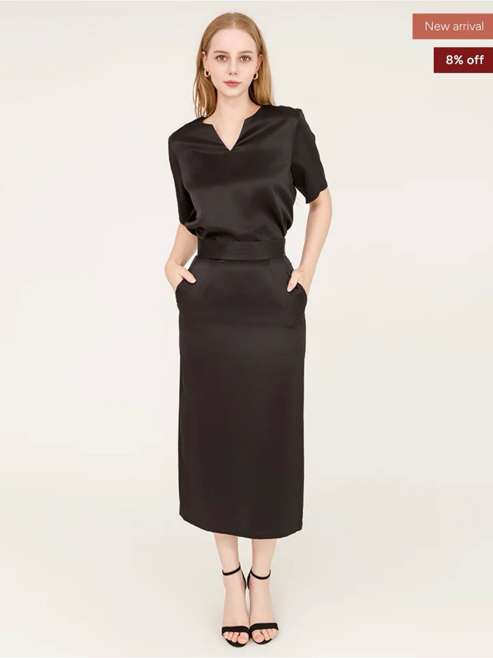Daisy silk vneck blouse and skirt set